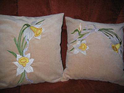 embroidered pillow with flower design